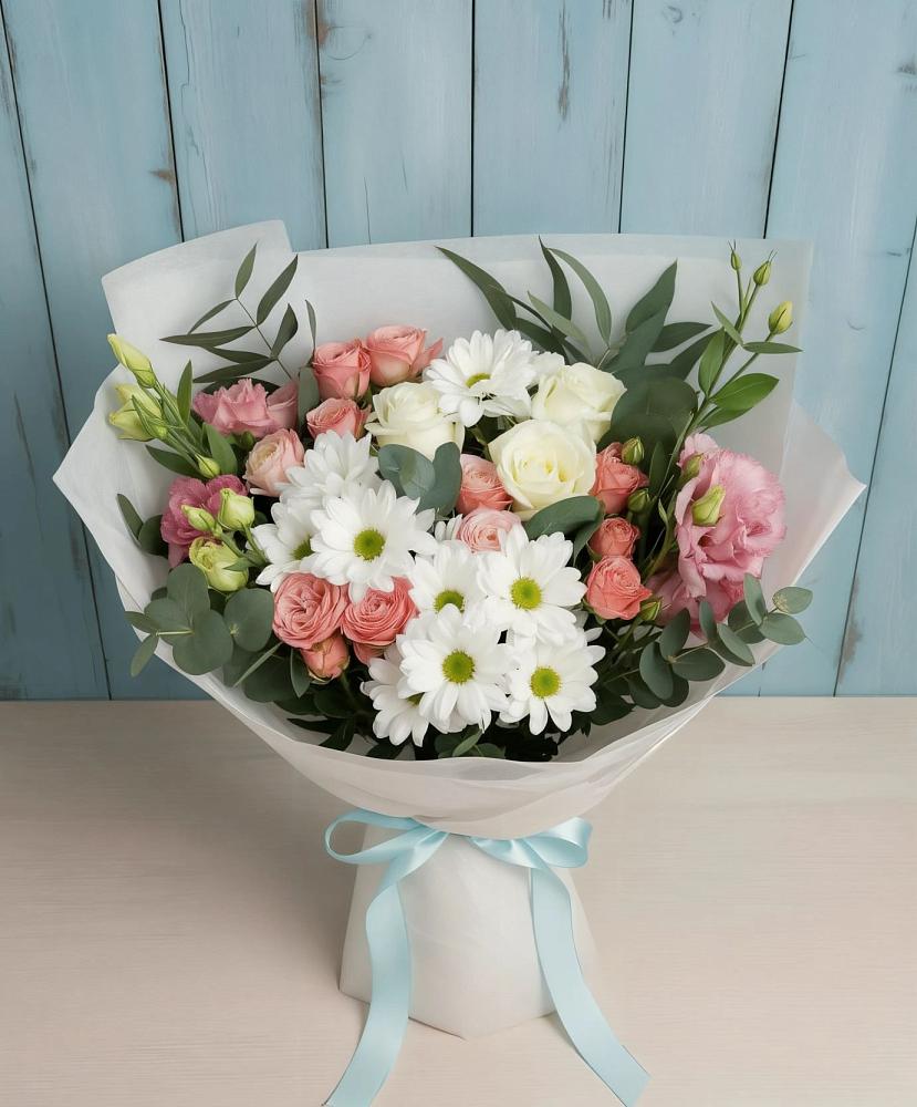 Букет цветов из: Розы, Лизиантусы и Хризантемы в Моргауши