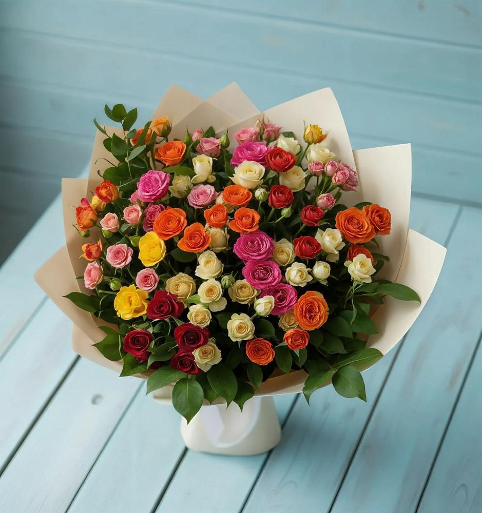 Букет Микс из разноцветных кустовых роз в Моргауши