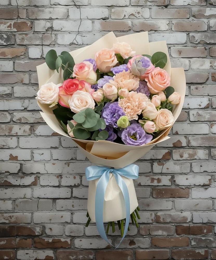 Букет цветов из: Розы, Лизиантусы и Гвоздики в Моргауши